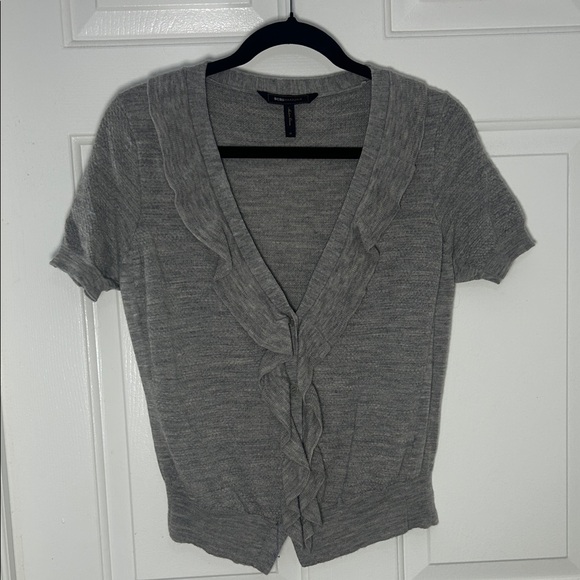 BCBGMaxAzria Gray Ruffle Cardigan - Picture 2 of 8